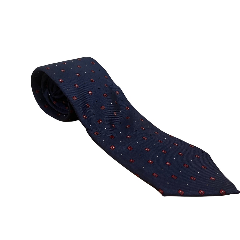 Christian Dior Navy Blue Geometric Pattern Silk Necktie Designer Formal euc‎